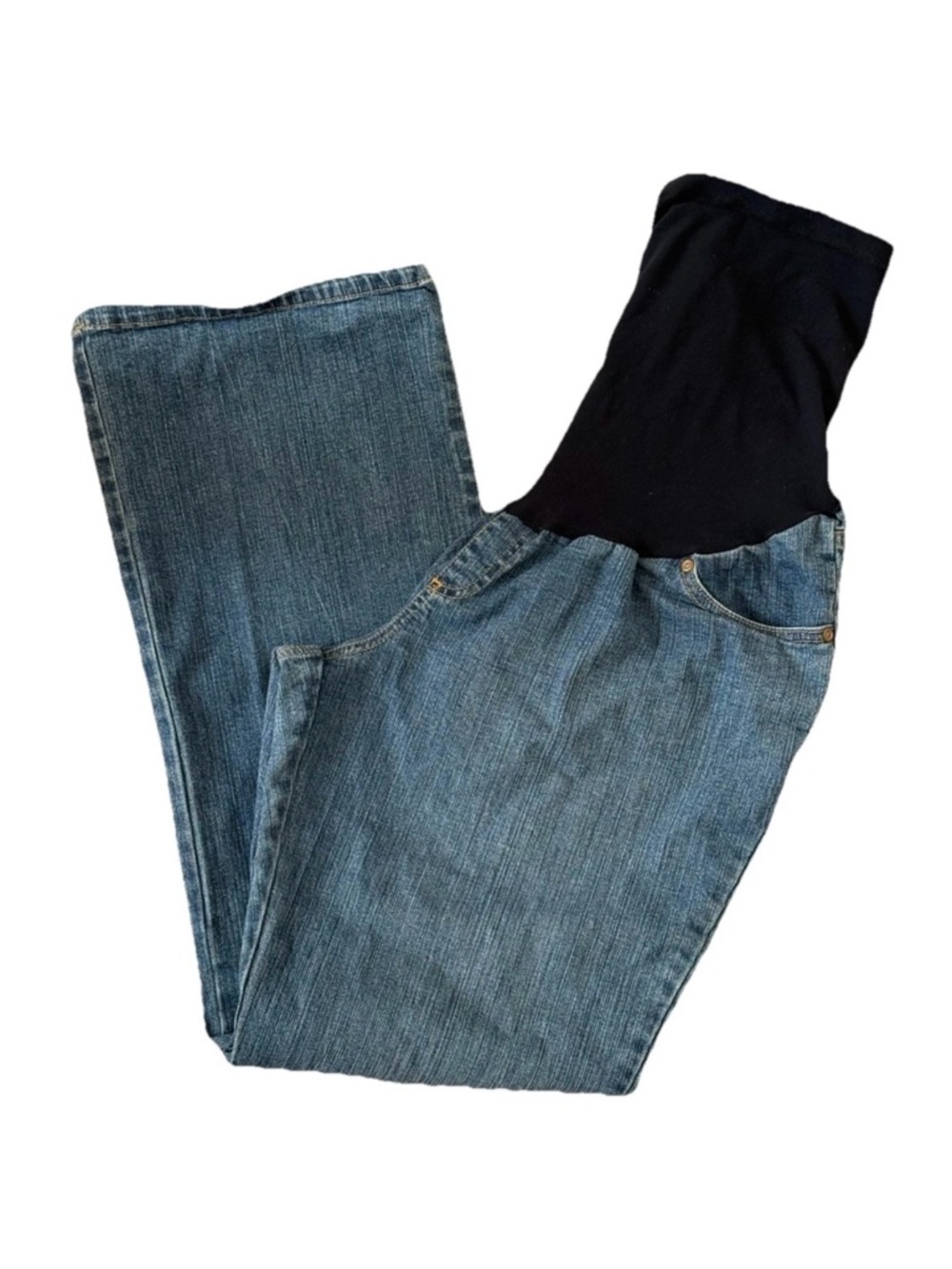 Maternity Denim Jeans with Black Stretch Waistband - Blue Sz: L